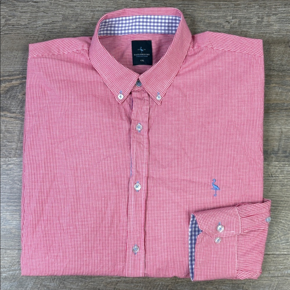 TailorByrd Red Micro-Gingham Button-Down Shirt – Size XXL